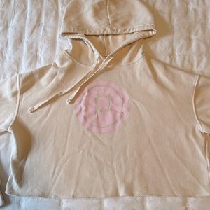 Pure Barre cropped sweatshirt with pink circle P cream!